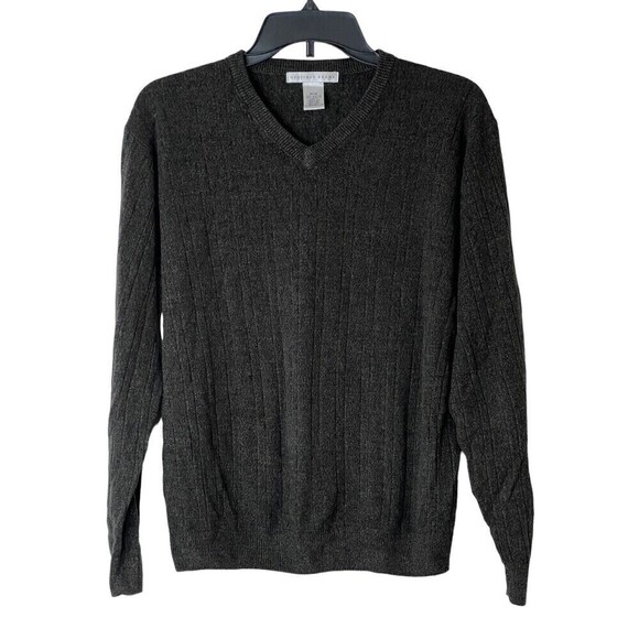 Vintage Geoffrey Beene Mens V-Neck Charcoal Gray 100% Acrylic Men's Sweater Med - Picture 1 of 7